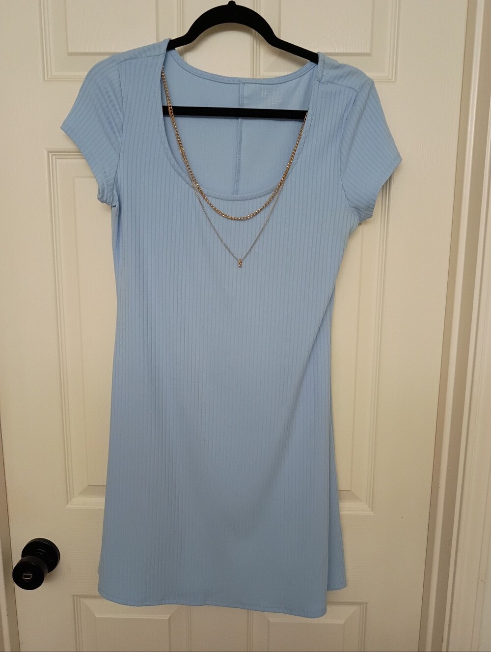 No Boundaries Light Blue Ribbed Scoop Neck Mini Dress